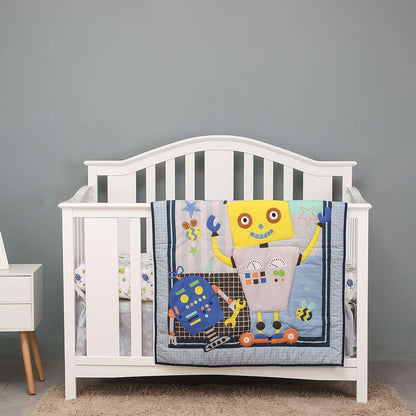 CribMATE 3-Piece Robot Nursery Crib Bedding Set in Blue