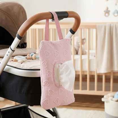 Quilted Wipe and Diaper Pouch for Stroller | Portable Canvas Wet Wipe Holder