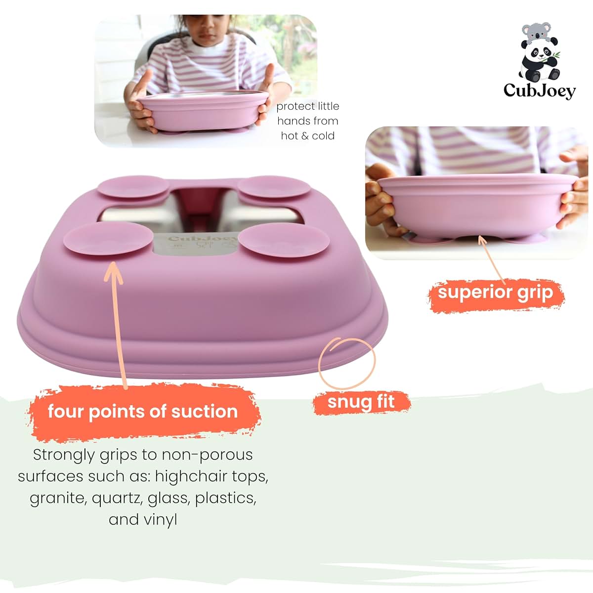CubJoey Stainless Steel Kids Plates with Removable Silicone Suction Sleeves, 2 Pack (photo 3)