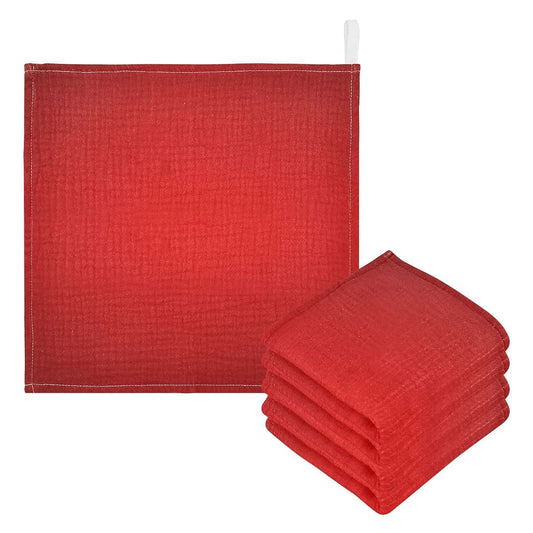 JUMBEAR Red Solid Color Baby Washcloths 5 Pack Absorbent Muslin