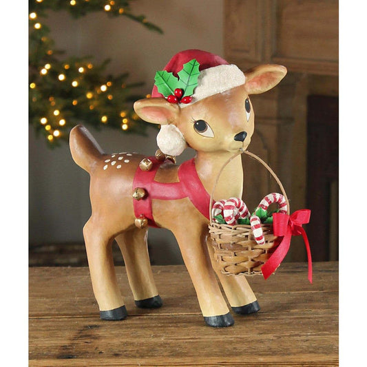 Bethany Lowe Reindeer Carrying Basket In A Rustic Style