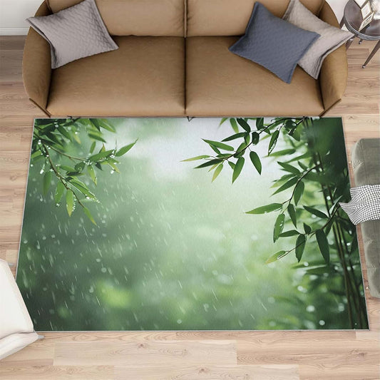 HYGIUID 4x5 Bamboo Rain Area Rugs - Bamboo Leaves Rug for Entryway, Natural Green Leaves Washable Entry Way Rugs Kids