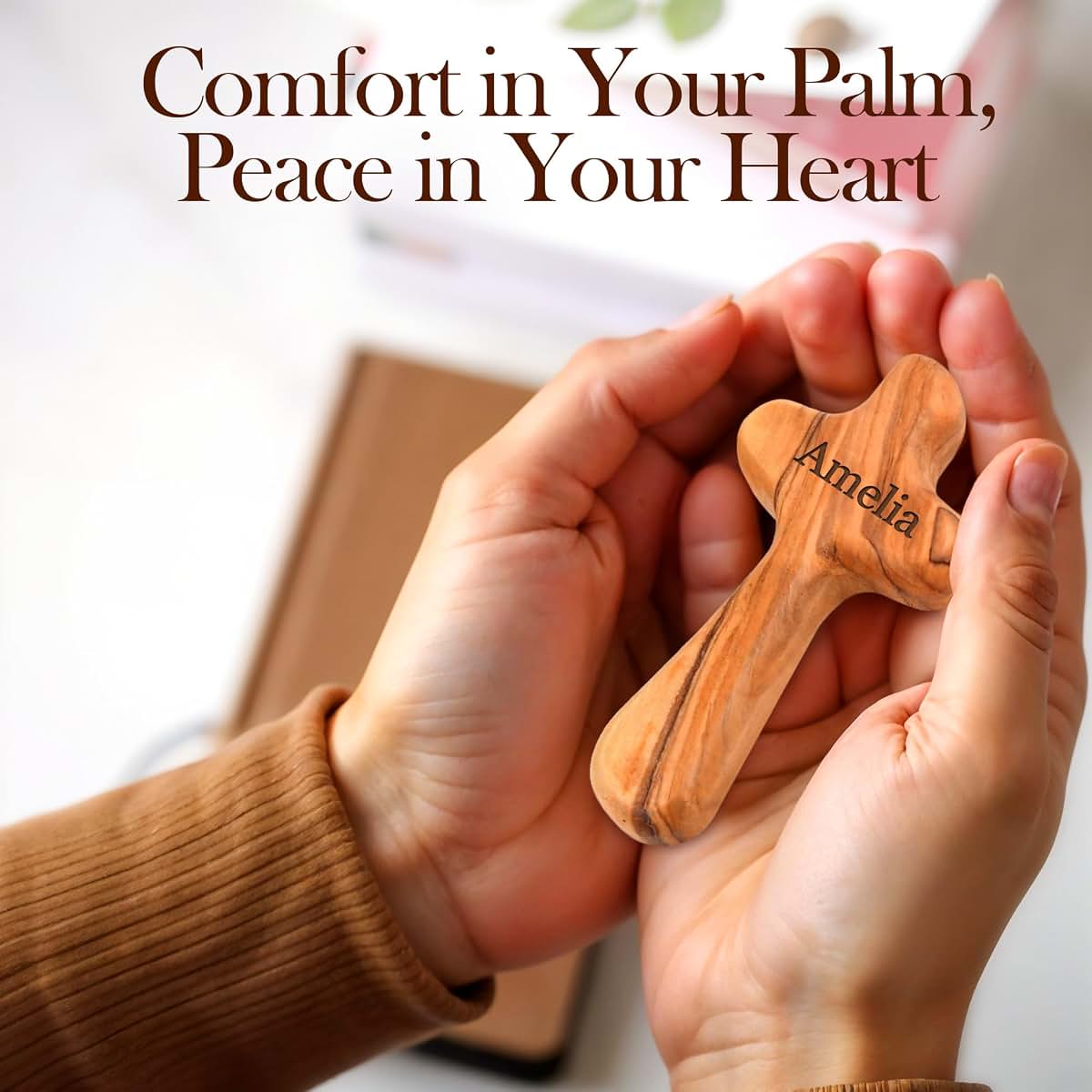 Custom Empire Shop Personalized Olive Wood Cross With Engraved Name (photo 3)