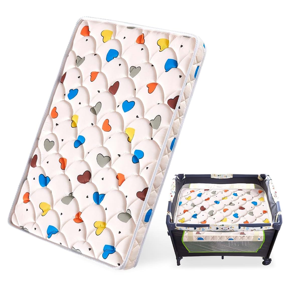 BabyOneStop Pack and Play Mattress with Heart Pattern, 38 x 26 Inches