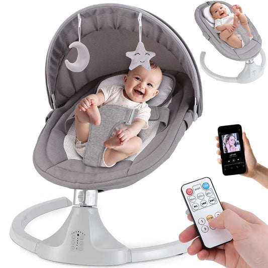 harhoers Baby Swing for Newborns 0-6 Months, Electric Infant Swing with Bluetooth & Remote Control, 5-Speed Portable