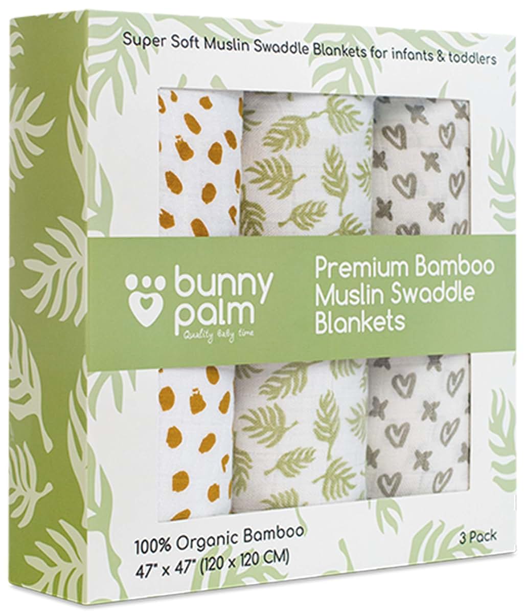 Bunny Palm 100% Organic Swaddle Blankets - Breathable, Lightweight, Silky Soft - Large Size Perfect for Newborns and