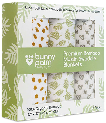 Bunny Palm 100% Organic Swaddle Blankets - Breathable, Lightweight, Silky Soft - Large Size Perfect for Newborns and