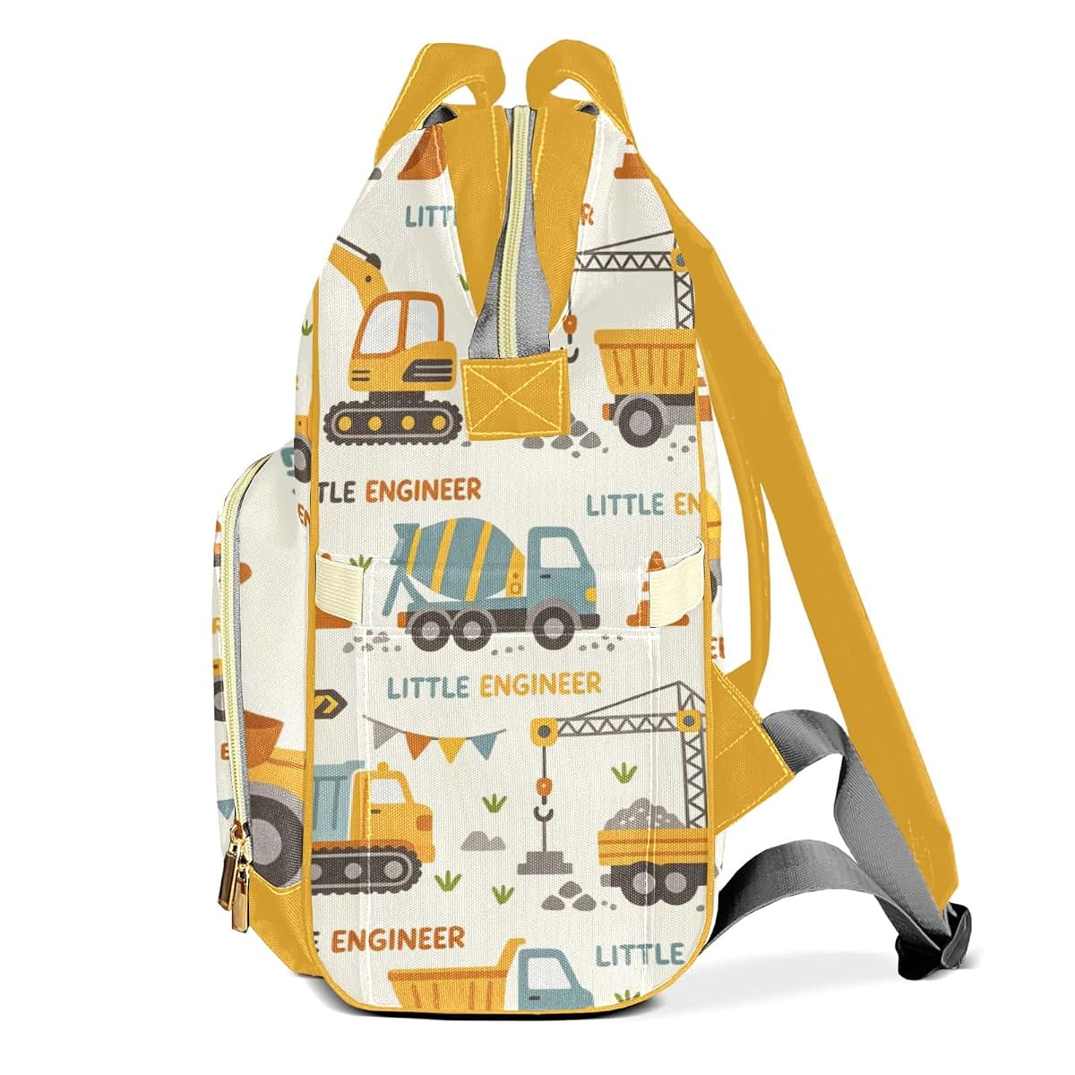 YallLocoMo Personalized Diaper Bag Backpack Gift Watercolor Cute Construction Engineering Trucks Ultimate Nappy Bag: (photo 3)