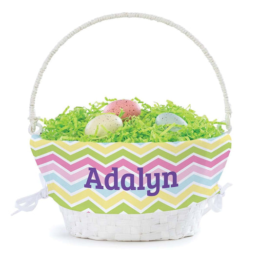 Personalized Planet Personalized Easter Egg Basket For Her with Handle and Custom Name | Chevron Easter Basket Liners
