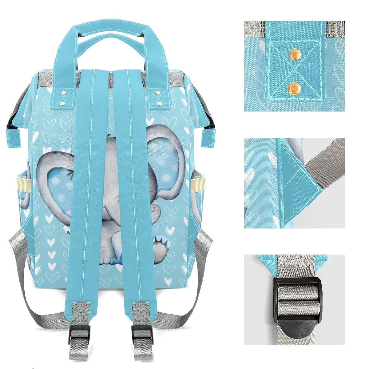 Joyestore Personalized Elephant Blue Custom Mom Bag with Name,Dad and Mom Diaper Backpack Waterproof Baby Shower for (photo 4)