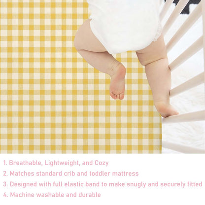 Dpjkevw Yellow And White Checkered Fitted Crib Sheet (photo 4)