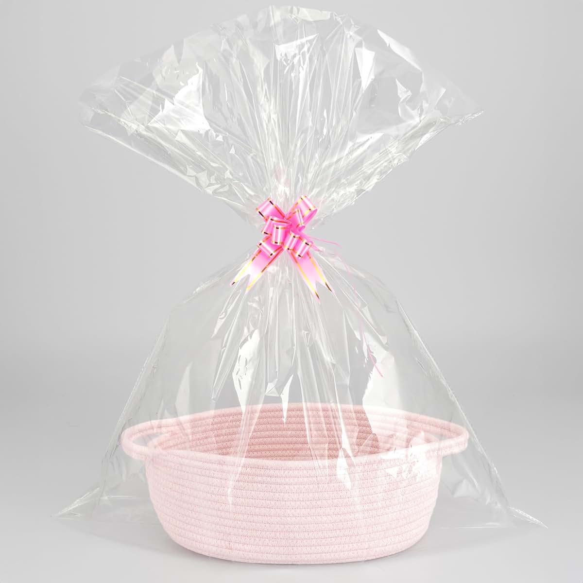 JUNBOLE Baby Gifts Basket Empty With Gifts Bag and Bow 12"x8"x5" to Fill Easter Birthday Small Woven Cotton Rope Baby