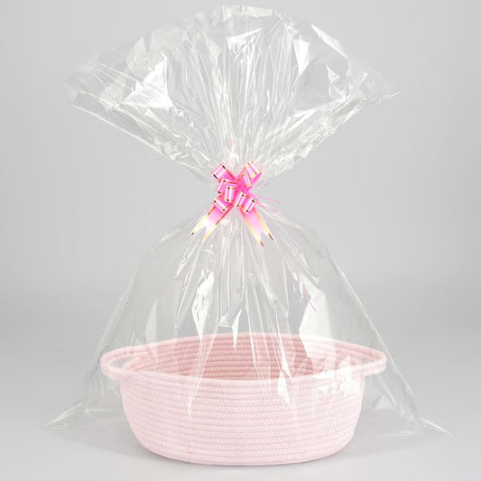 JUNBOLE Baby Gifts Basket Empty With Gifts Bag and Bow 12"x8"x5" to Fill Easter Birthday Small Woven Cotton Rope Baby