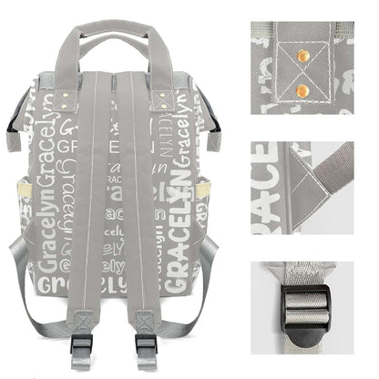 LiSoAkWE Light Gray Letter Personalized Large Capacity Diaper Bags,Custom Name Backpack Casual Daypack Bag Nappy Bag