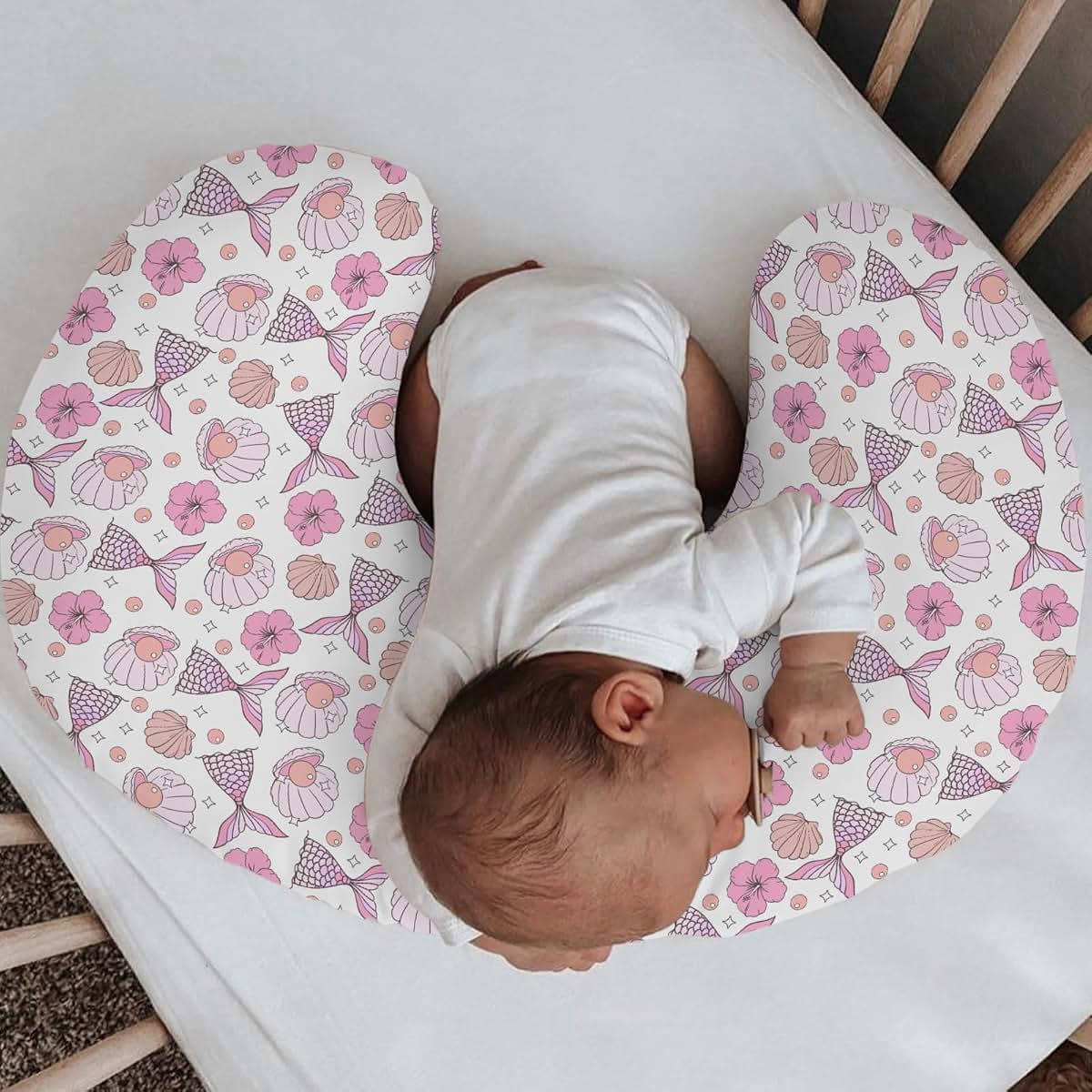 Selgkds Pink Summer Mermaids Seashells Floral Nursing Pillow Covers Boho Neutral Conch Pearls Soft Stretchy Nursing