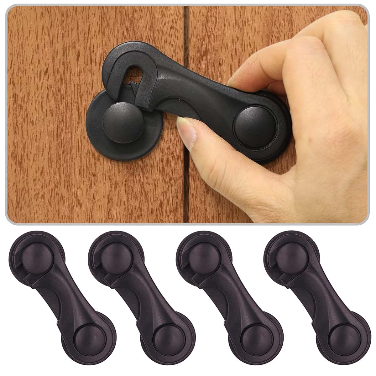 KongNai Cabinet Locks for Babies, 4 Pack Childproof Latches with Adhesive for Drawers and Cupboards
