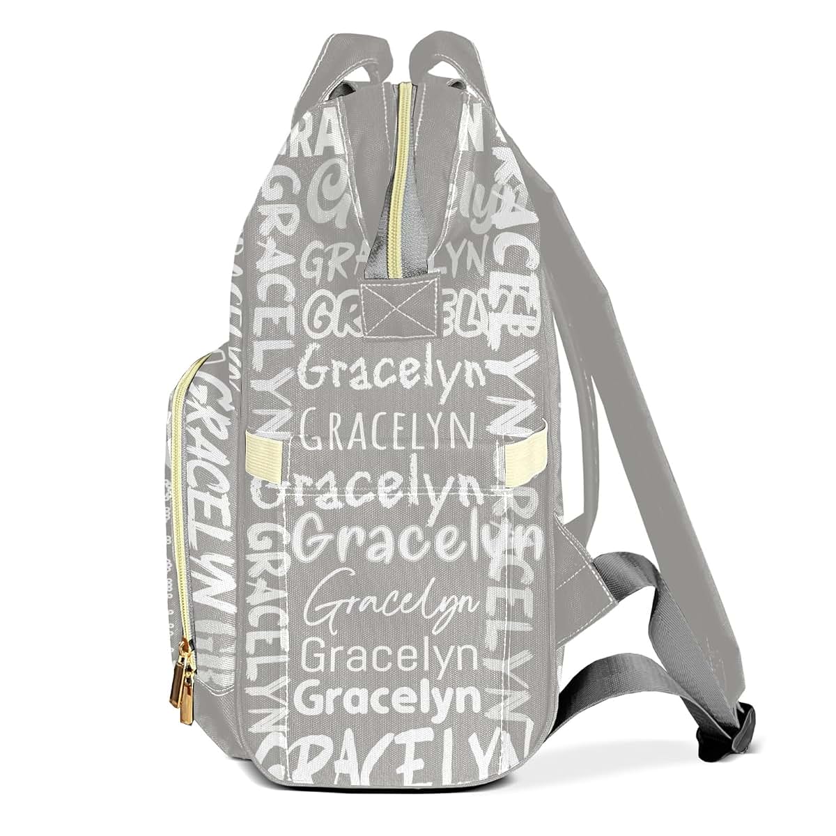 LiSoAkWE Light Gray Letter Personalized Large Capacity Diaper Bags,Custom Name Backpack Casual Daypack Bag Nappy Bag