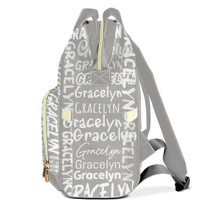LiSoAkWE Light Gray Letter Personalized Large Capacity Diaper Bags,Custom Name Backpack Casual Daypack Bag Nappy Bag