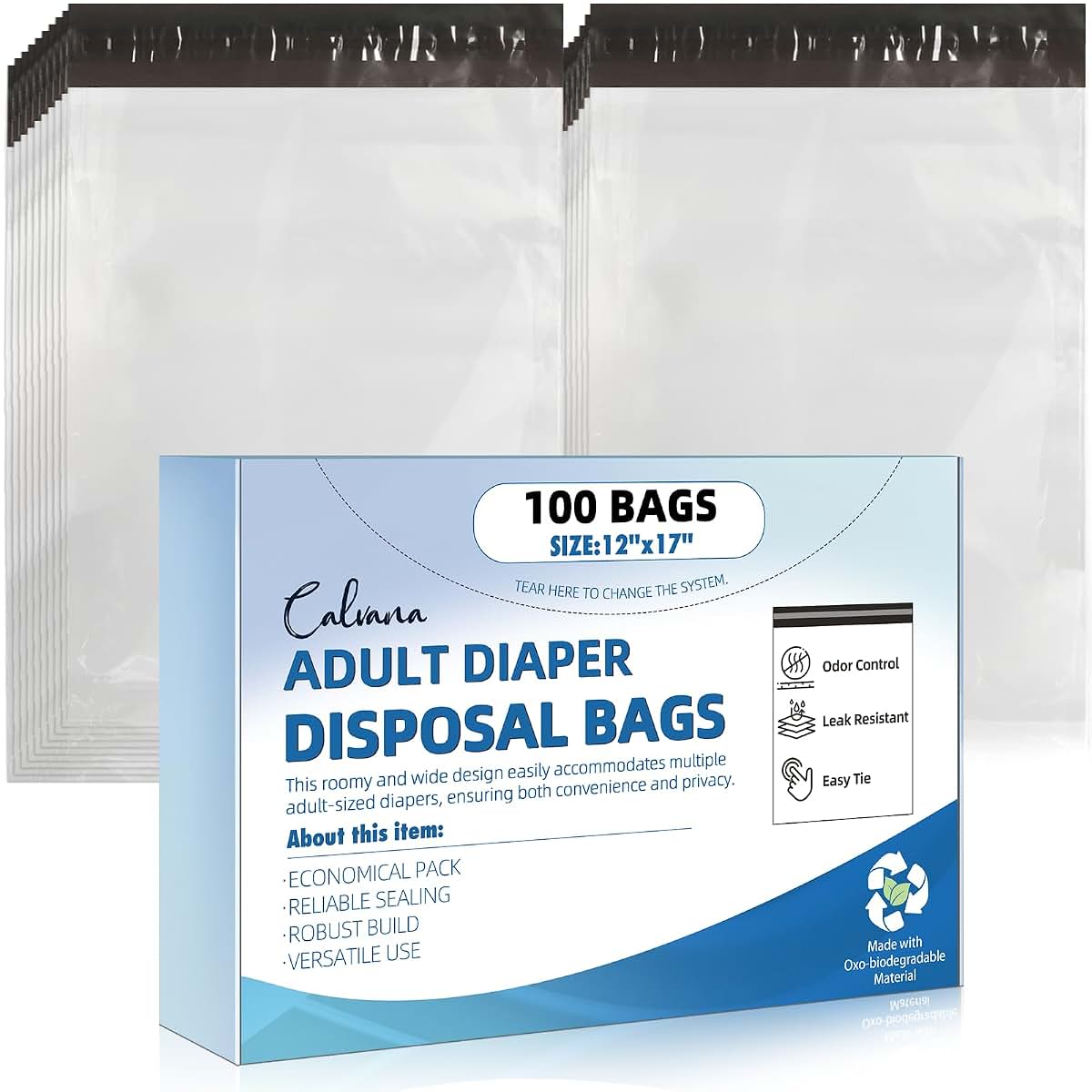 Calvana100 Pcs Extra Thick Adult Diaper Disposable Bags Odor Tight Sealing Disposal Bags Tear Resistance Adult Diaper
