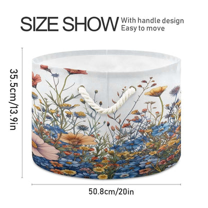 KEEPREAL 20x14 Inch Foldable Toy Storage Basket with Cotton Handles and Waterproof Lining