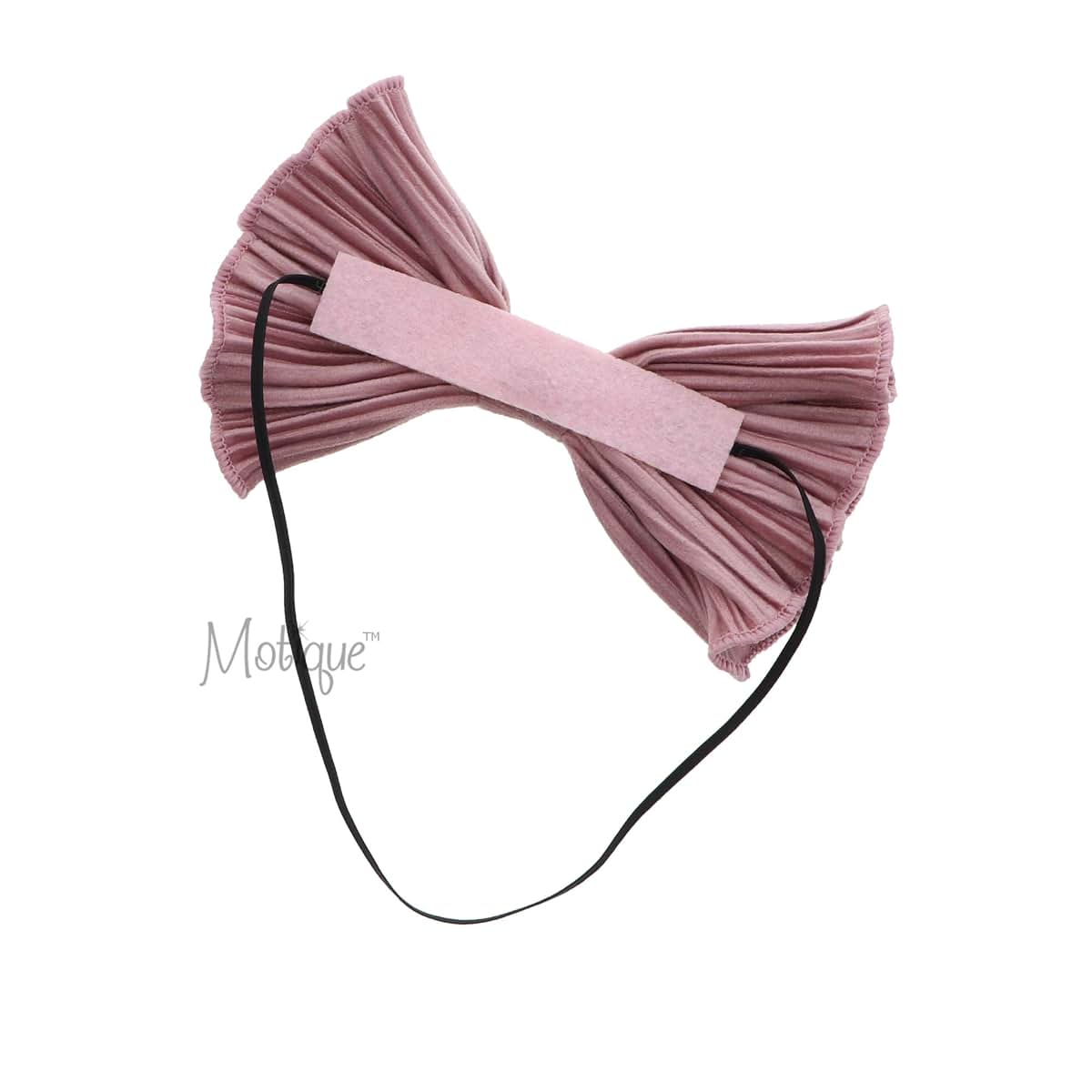 Motique Velvet Ribbed Baby Bow Headband On Thin Elastic - Pink