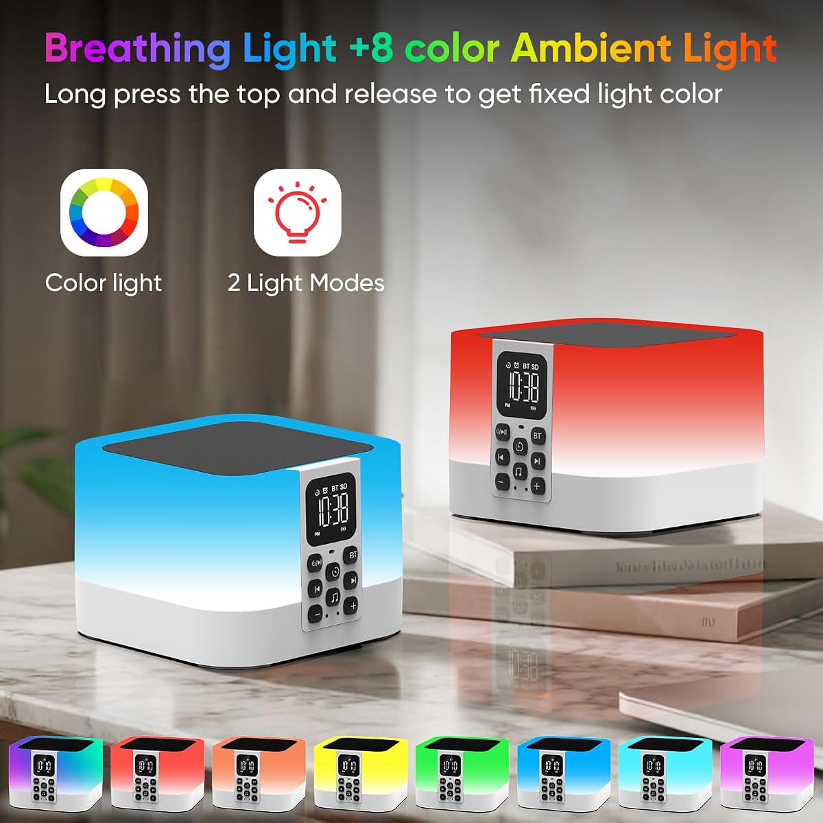 Night Light Bluetooth Speaker With Alarm And 30 Sounds