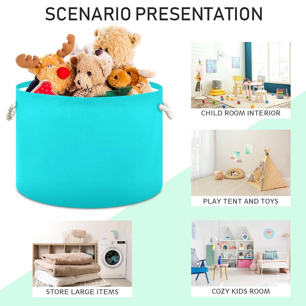 UMIRIKO Canvas Baby Laundry Basket, Round Toy Storage Bin with Handle