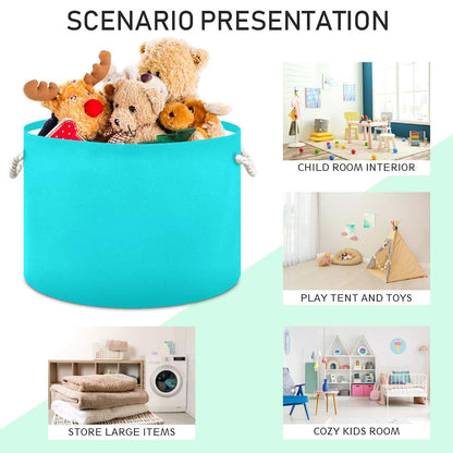 UMIRIKO Canvas Baby Laundry Basket, Round Toy Storage Bin with Handle