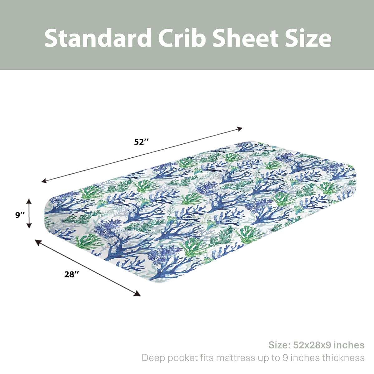 ZoUbqchY Coral Reef Baby Crib Sheet, 52x28, Stretchy Fitted, Polyester
