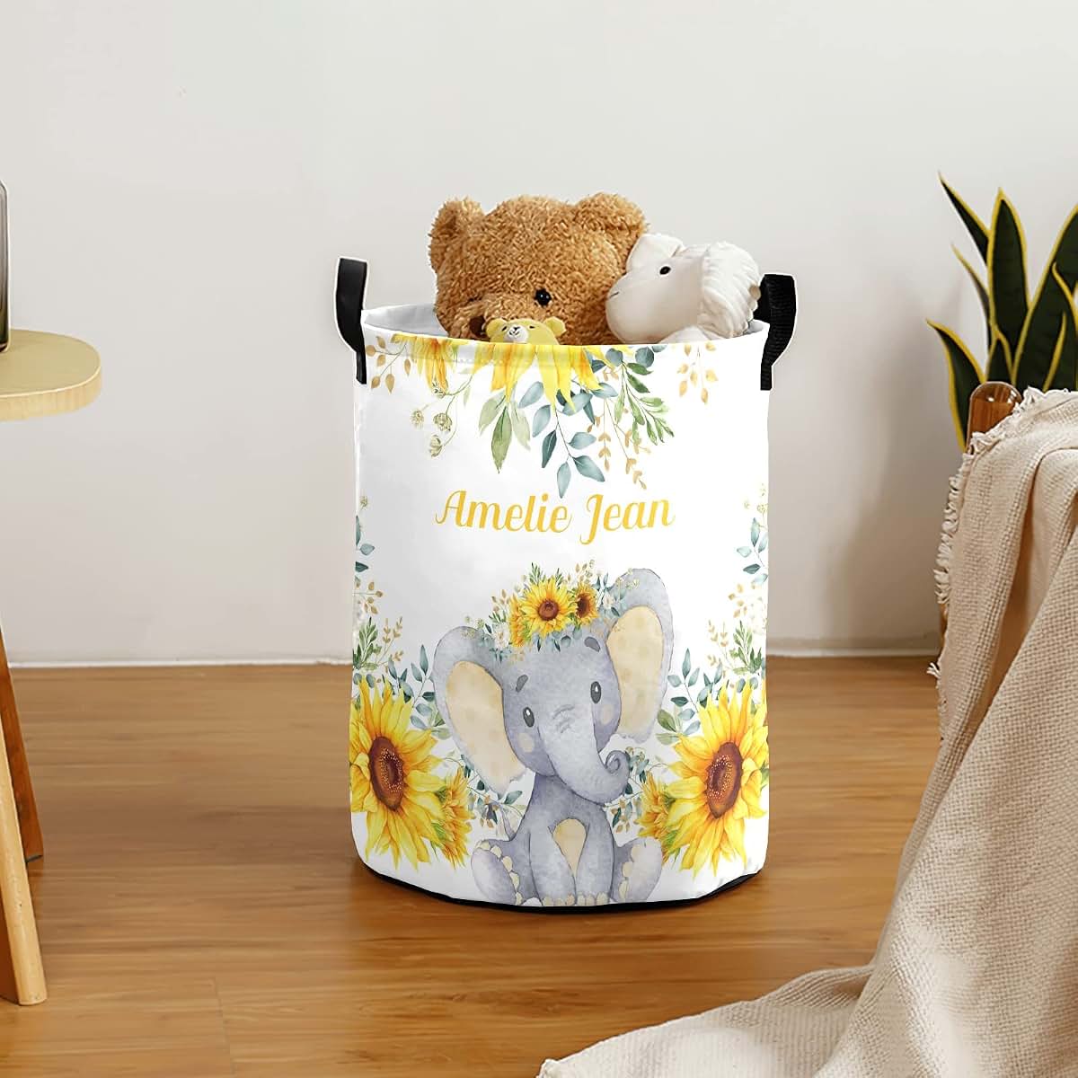 Joyestore Elephant Watercolor Sunflowers Storage Bin And Laundry Hamper (photo 3)