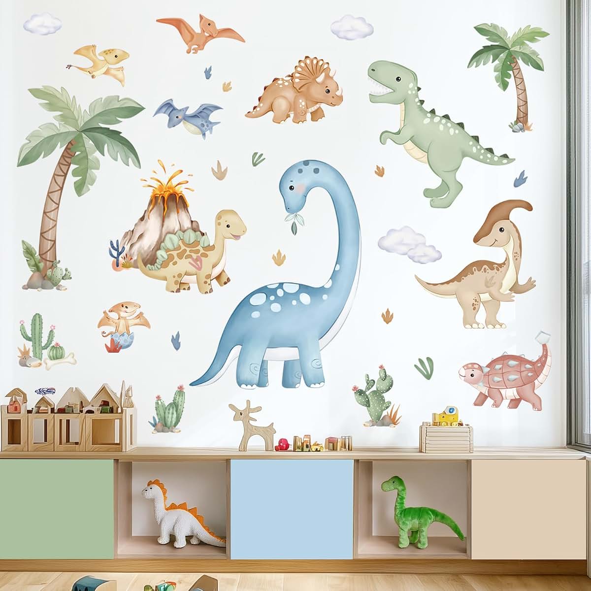 Wondever Boho Dinosaur Wall Decals Watercolor Dino Wall Stickers