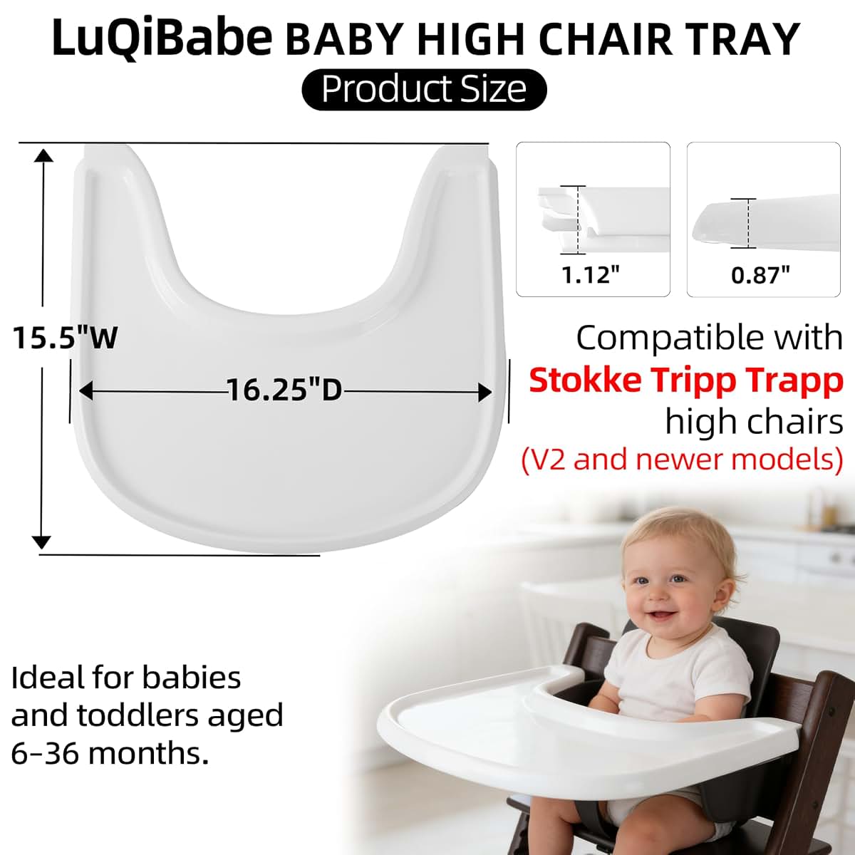 LuQiBabe Replacement High Chair Tray for Stokke Tripp Trapp V2 and Beyond, White (photo 2)