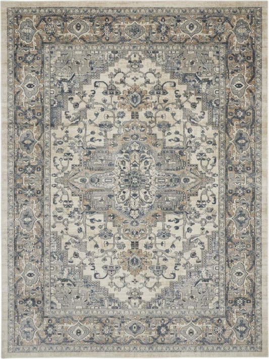 HomeRoots Ivory Floral Power Loom Area Rug 7 x 10 Ft