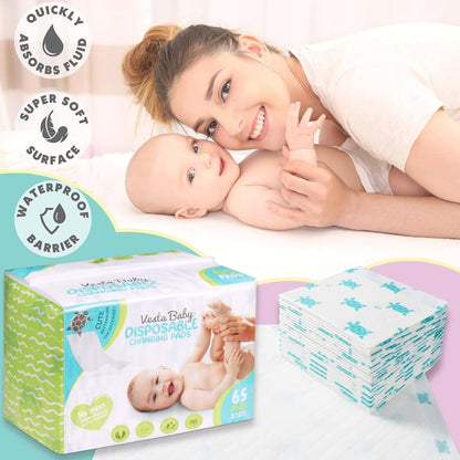 Vesta Baby 65 Disposable Changing Pads - Soft Absorbent Leak Proof Pee Mats - White Portable Diaper Change Underpads (photo 4)