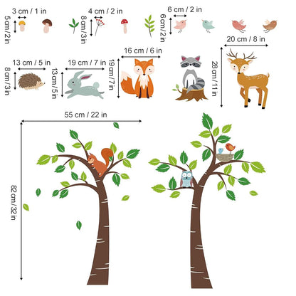 Decalmile Forest Tree Animal Wall Stickers for Nursery and Kids Room, 2 Sheets