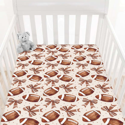 Cstdyfrv Retro American Football Bows Baby Crib Sheets for Boys Girls Fall Autumn Bows Toddler Bedding Bed Sheets (photo 2)
