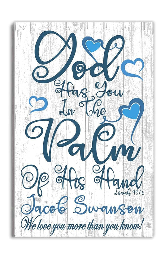 Broad Bay Baptism Gift God Has You In The Palm of His Hand Sign Nursery Or Child's Room Wall Decor Personalized Gift