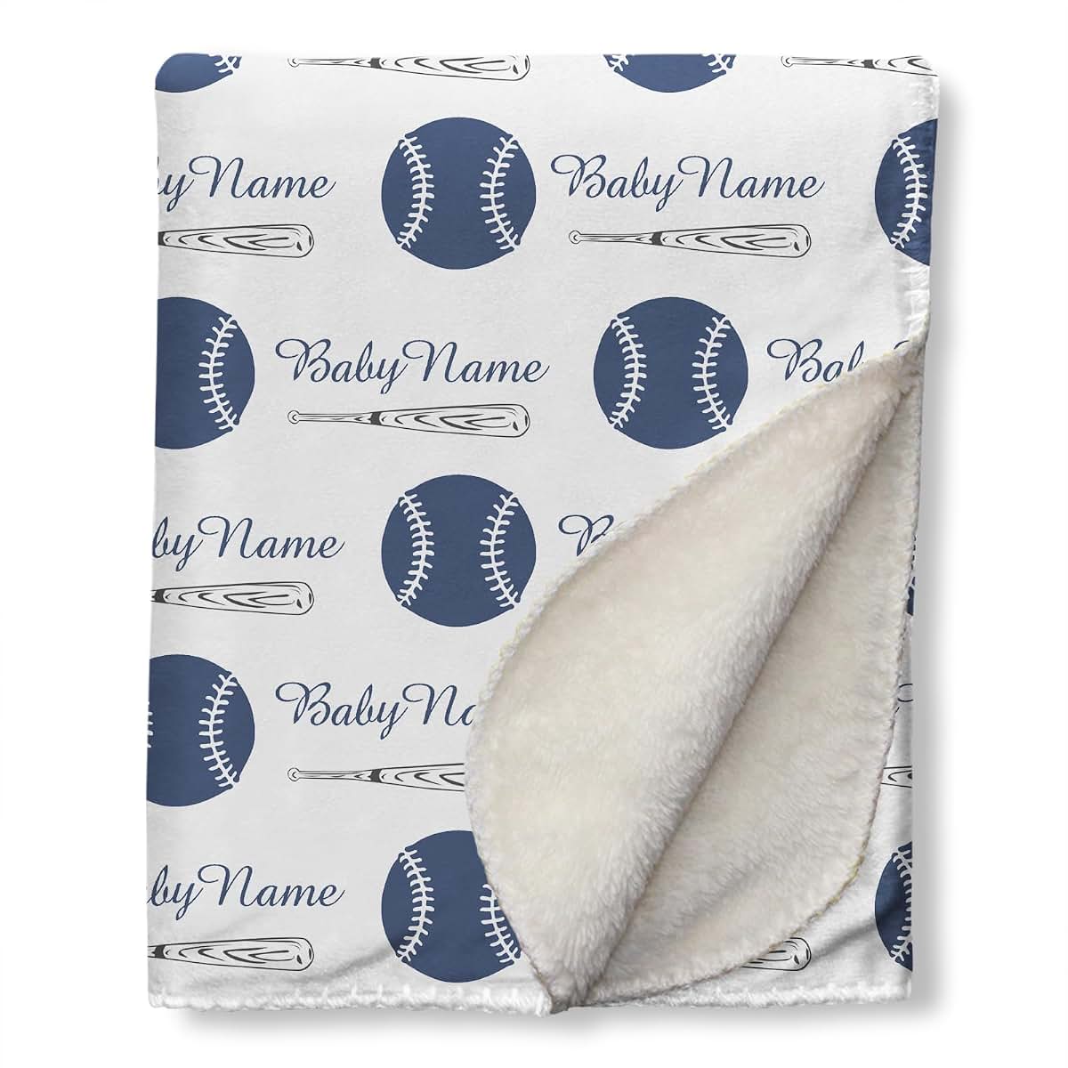 NICTIMEID Custom Baby Name Sherpa Blanket for Boy Print Baseball Pattern, Personalized Newbron Gifts, 30"x47"