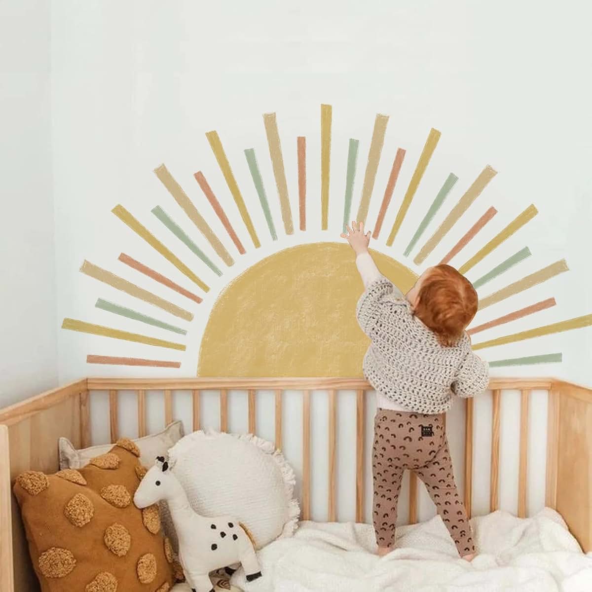 JoyuHome Watercolor Boho Sun Wall Decals Peel And Stick Sunrise Stickers