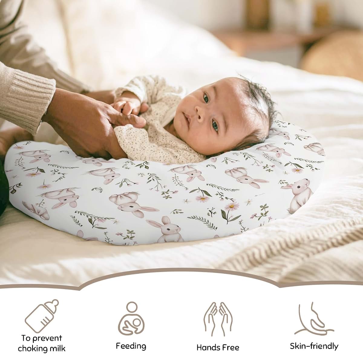 BabyOneStop Bunny Daisy Floral Nursing Pillow Cover for U-Shaped Pillows