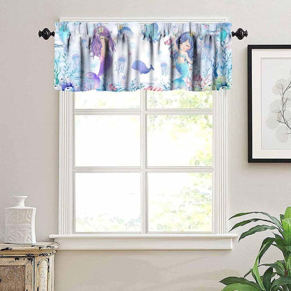 Aaveup Mermaid Valance Curtains - Blue Sea World Window Treatment
