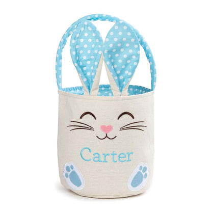 Personalized Planet Personalized Bunny Ears Bucket Bag with Custom Name | Blue Polka Dot Liner Easter Bag with Handle