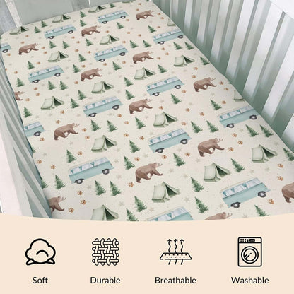 Cstdyfrv Camp Bear Bus Baby Crib Sheets Vintage Wild Bear Hiking Adventure Bedding (photo 3)