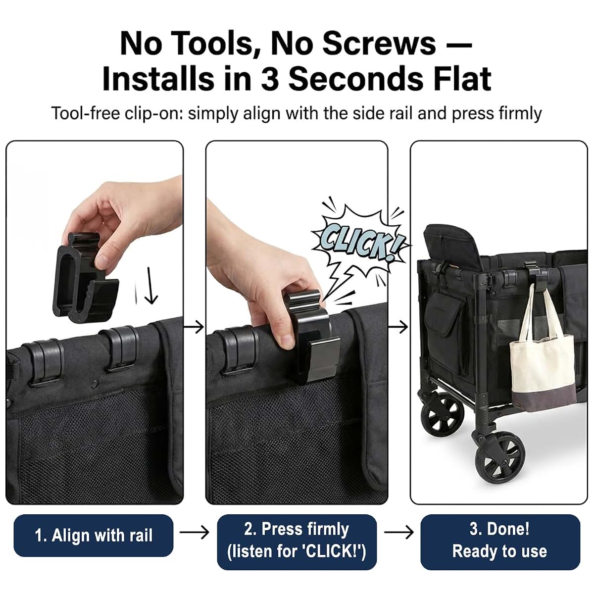 BOQXVELR 2‑Pack Heavy‑Duty Wagon Side Hooks for Wonderfold Wagon W4 & W2 (photo 4)
