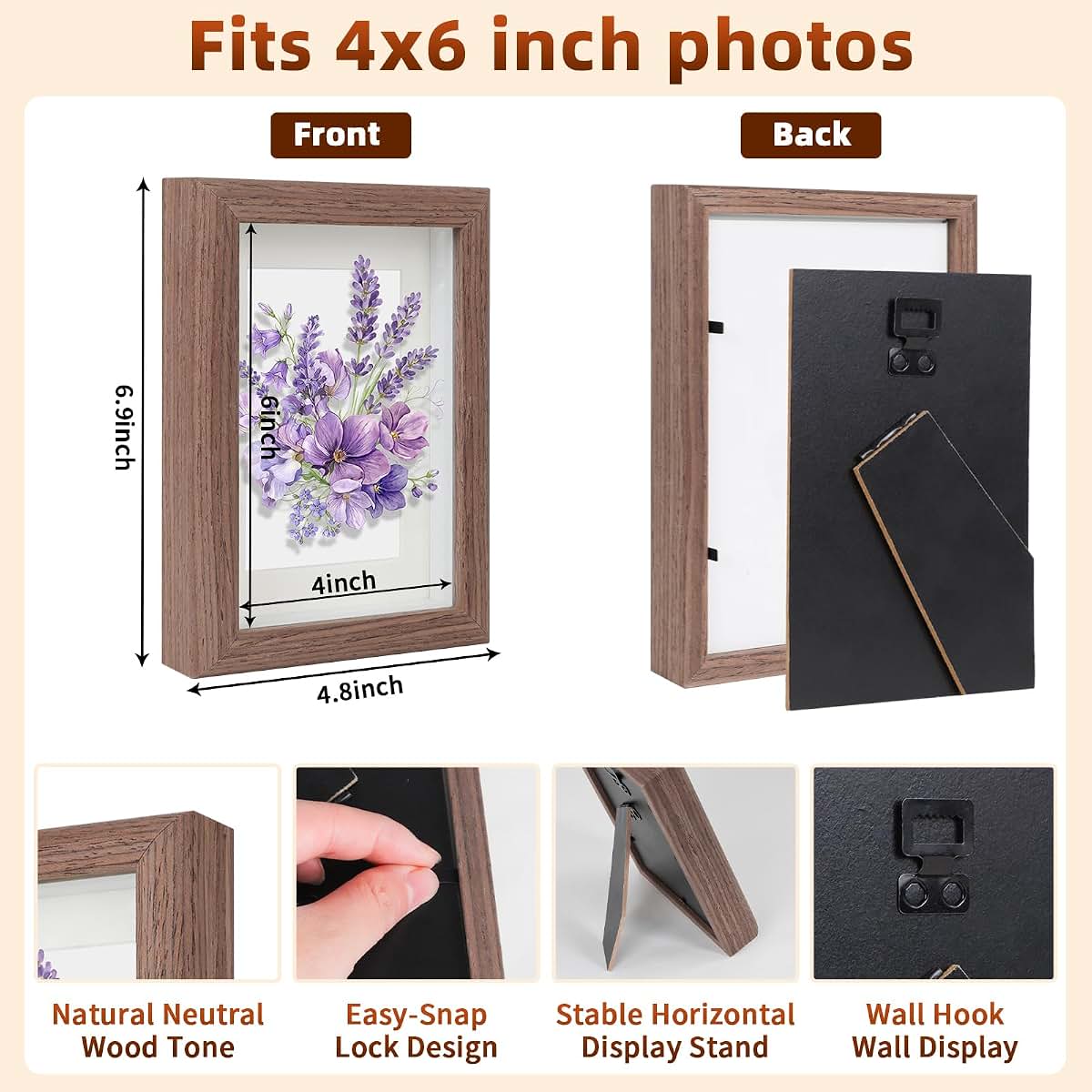 Himitimi 2PCS Wooden Picture Frames 4x6 Shadow Box Frame Brown (photo 2)