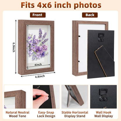 Himitimi 2PCS Wooden Picture Frames 4x6 Shadow Box Frame Brown (photo 2)