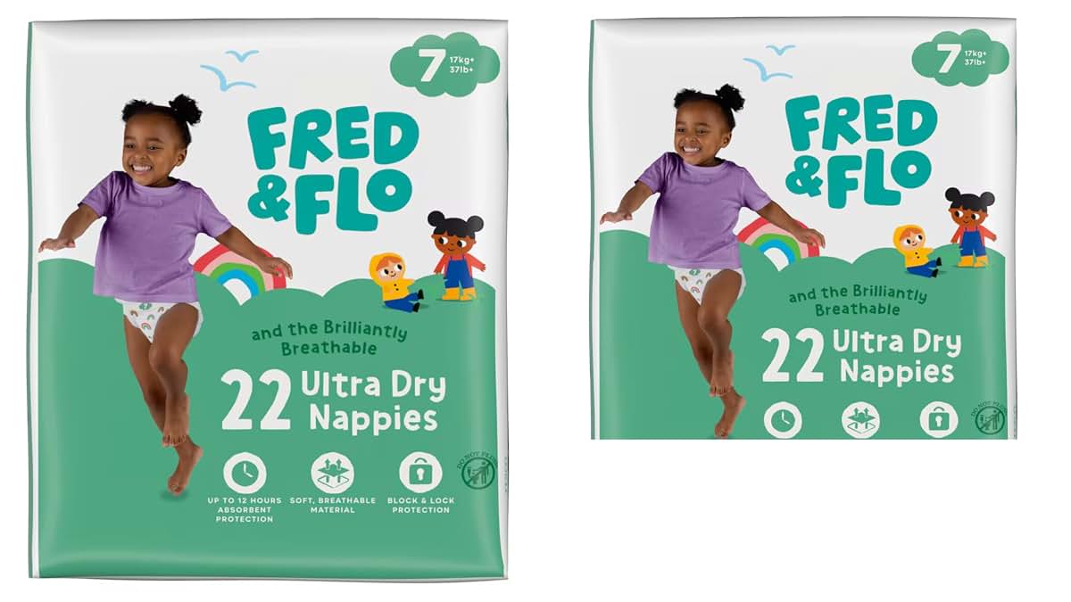 2X Fred & Flo Size 7 Nappies 22 Pack