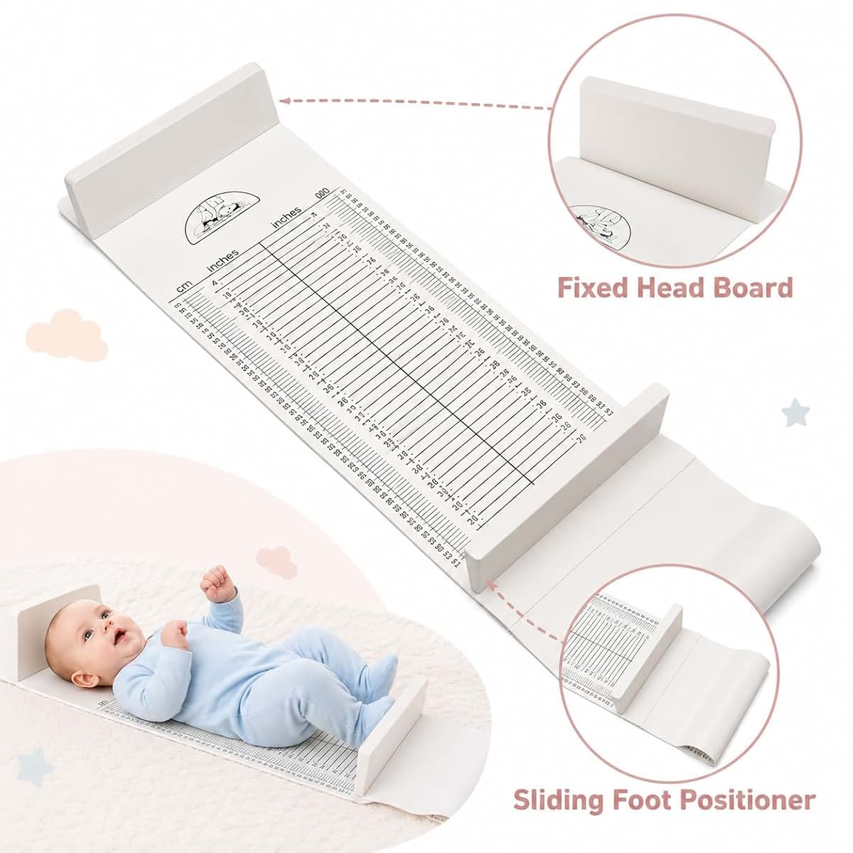 Medarchitect Baby Height Measuring Mat, Infantometer, 8-39 in / 20-99 cm, Foldable Dual-Scale Ruler