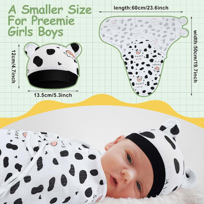 VitalCozy 2 Pack Preemie Swaddles and Hats for 3-7 Lbs Infants