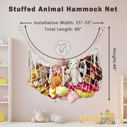 Hapforever Stuffed Animal Hammock Net, Extra Large 60'' Long Wall Hanging Stuffed Animal Storage Handmade Macrame Toy